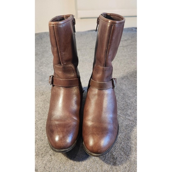 Ralph Lauren Boots Womens Size 8 Brown Leather Ankle Biker Buckle Zip Booties - Picture 3 of 8
